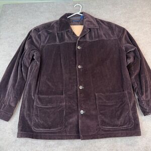 GRANT THOMAS Mens Corduroy Jacket Shacket Button Long Sleeve Dark Brown XL